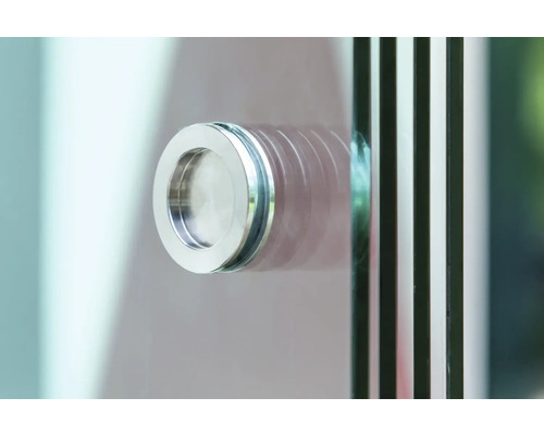 Detailaufnahme einer Glasschiebetür mit eingelassenem Griff