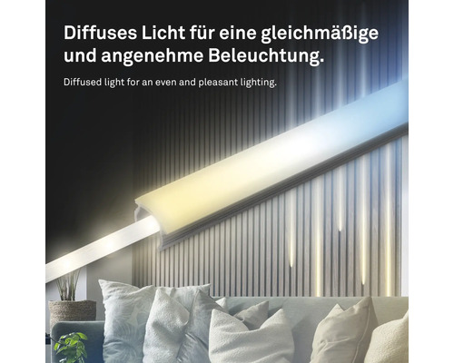 Wohnzimmer mit LED-Profil für indirekte Beleuchtung
