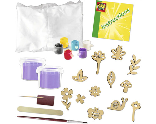 SES Kreativset zum Bemalen von Holzfiguren mit Farben, Pinsel und Anleitung