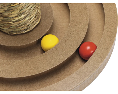 Katzen Spielzeug mit Ball und Spielschiene aus Holz