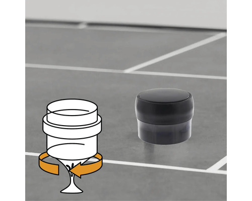 Schwarzer Möbelknopf und grafische Darstellung der Montage