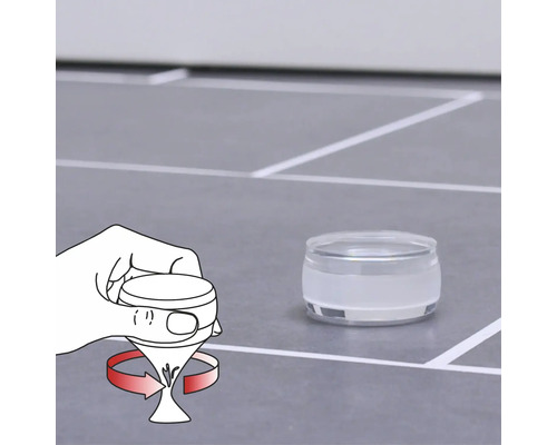 Darstellung eines Applikators mit Drehbewegung und Farbbehälter für Beschichtungsarbeiten.