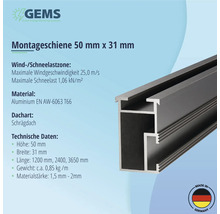 Montageschiene für PV-Module Aluminium schwarz eloxiert 50x31 mm Länge 1200 mm-thumb-5