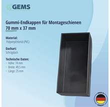 Endkappe für Montageschiene von PV-Modulen 70x37 mm Gummi schwarz-thumb-1