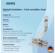 Dachhaken für PV-Module 2steel 3-fach verstellbar auf Schrägdach/Ziegeldach Edelstahl 140 mm-thumb-1