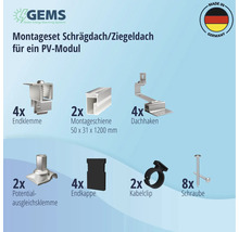 Montageset für 1 PV-Modul auf Schrägdach/Ziegeldach inkl. 2x Montageschiene 1200 mm-thumb-3