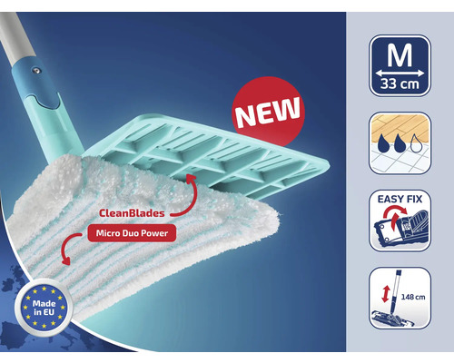 Wischmop mit CleanBlades und Micro Duo Power, Größe Medium, 33 cm breit, einfache Befestigung, hergestellt in der EU