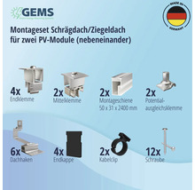 Montageset für 2 PV-Module (2x1) auf Schrägdach/Ziegeldach inkl. 2x Montageschiene 2400 mm-thumb-3