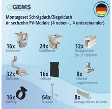 Montageset für 16 PV-Module (4x4) auf Schrägdach/Ziegeldach inkl. 12x Montageschiene 3650 mm-thumb-3