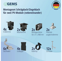 Montageset schwarz für 2 PV-Module (2x1) auf Schrägdach/Ziegeldach inkl. 2x Montageschiene 2400 mm-thumb-3