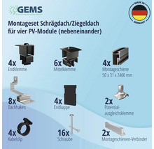 Montageset schwarz für 4 PV-Module (4x1) auf Schrägdach/Ziegeldach inkl. 4x Montageschiene 2400 mm-thumb-3