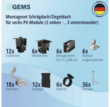 Montageset schwarz für 6 PV-Module (2x3) auf Schrägdach/Ziegeldach inkl. 6x Montageschiene 2400 mm-thumb-3