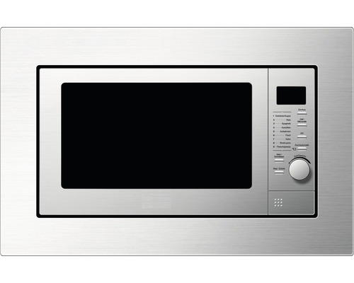 Silberfarbene Mikrowelle mit digitaler Anzeige