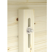 Holzbalken mit Schlitz und Schraube zur Befestigung