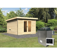 Saunahaus Karibu Sainburga 1 inkl. 9 KW Ofen u.ext.Steuerung mit Vorraum und Holztüre mit Klarglas