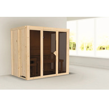Elementsauna Karibu Iravos 3 ohne Ofen und bronzierter Ganzglastüre