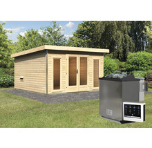 Saunahaus aus Holz mit Saunaofen für den Garten