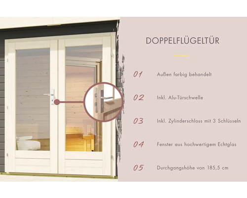 Doppelflügeltür mit Aluminium Türschwelle und Zylinderschloss