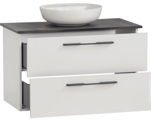 Waschtischunterschrank mit zwei Schubladen und Aufsatzwaschbecken
