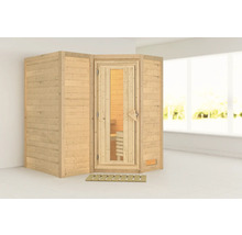 Elementsauna Karibu Melanit 1 ohne Ofen und Dachkranz mit Holztüre und Isolierglas wärmegedämmt