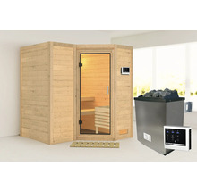 Sauna mit Glastür, Saunasteinen und Bedienfeld