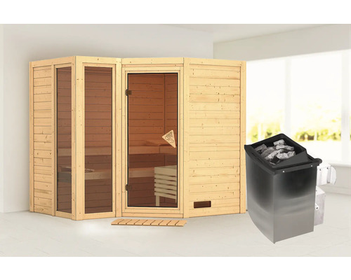Sauna mit Saunaofen und Holzelementen