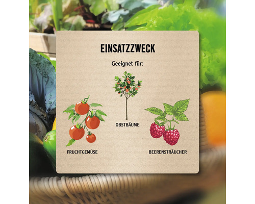 Anwendungsbereich für Obstbäume, Fruchtgemüse und Beerensträucher.