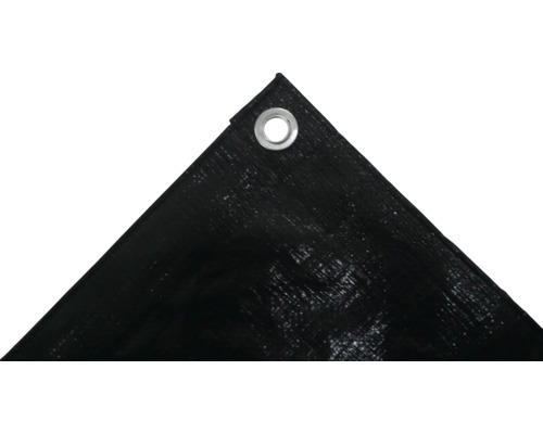 Detailansicht einer schwarzen Gewebeplane mit Öse