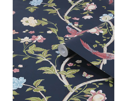 Tapetenrolle mit Blumen-, Vogel- und Schmetterlingsmuster