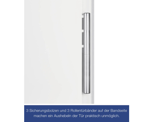 Nahaufnahme einer Tür mit drei Rollentürbändern aus Metall