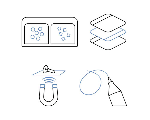 Illustration mit Sortierbox, mehreren Schichten, Magnet und Stift