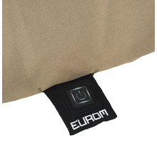 Eurom Logo und Ein- und Ausschaltknopf auf Textil