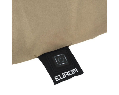 Eurom Logo und Ein- und Ausschaltknopf auf Textil