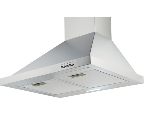 Dunstabzugshaube aus Metall mit Bedienknöpfen und Beleuchtung