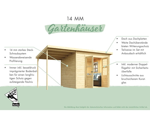 Gartenhaus mit 14 Millimeter starkem Steckschraubsystem und wasserabweisender Profilierung