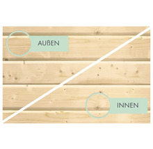 Holzprofil mit Kennzeichnung für Innen und Außen