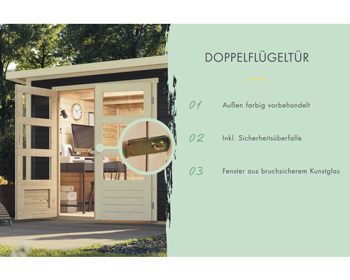Doppelstegtür mit Sicherheitsriegel für Gartenhaus