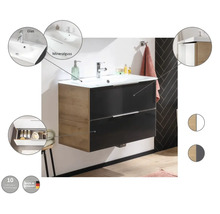 Badmöbel-Set FACKELMANN B.brillant BxHxT 100 x 55,7 x 50,1 cm Frontfarbe anthrazit mit Glaswaschtisch