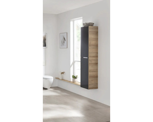 Modernes Badezimmer mit Hänge-Hochschrank, Toilette und Fenster