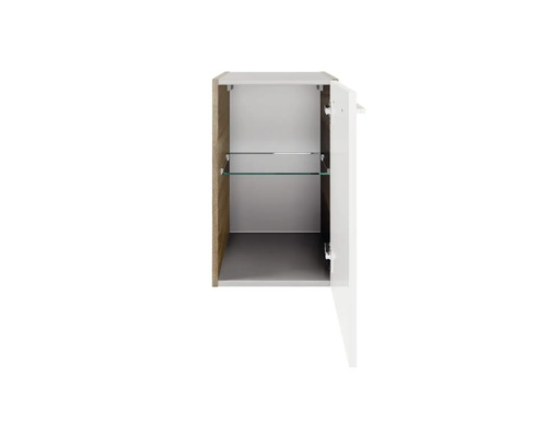 Geöffneter Bad Spiegelschrank mit Glasboden