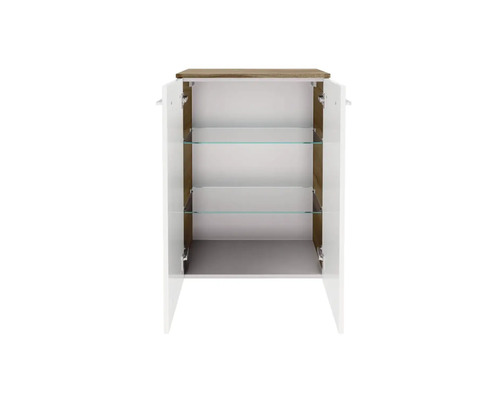 Offener Badezimmerschrank mit Glasböden für Badezimmerbedarf