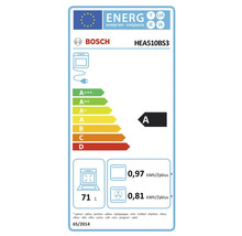 Bosch HEA510BS3 Energieeffizienzlabel mit der Klasse A, einem Energieverbrauch von 0,97 Kilowattstunden pro Zyklus und einem Volumen von 71 Liter.