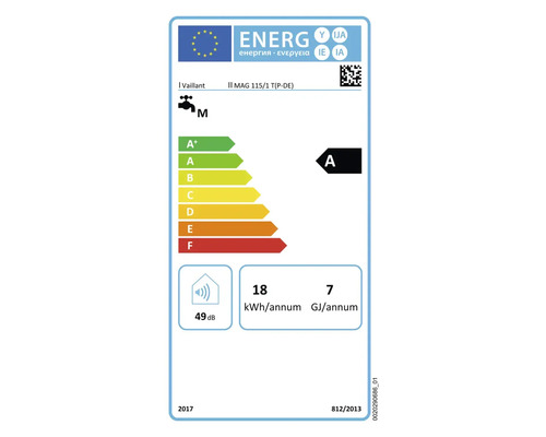 Vaillant Energielabel für Warmwasserbereiter mit Energieeffizienzklasse A