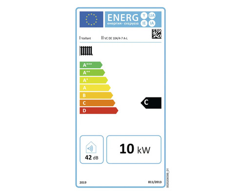 Vaillant Energielabel mit Energieeffizienzklasse C, 10 Kilowatt und 42 Dezibel