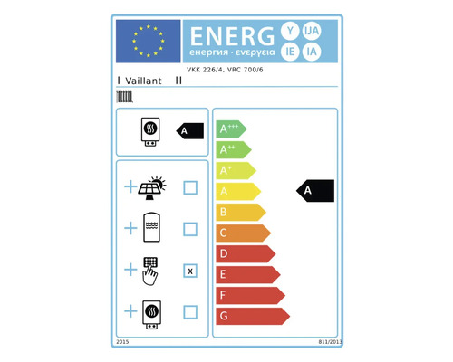 Energielabel Vaillant VKK 226/4, VRC 700/6 mit Energieeffizienzklasse A