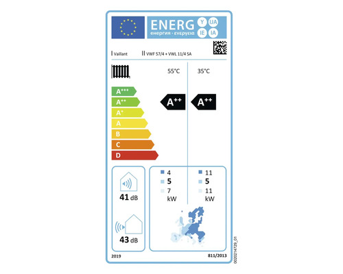 Vaillant Energielabel VWF 57/4 plus VWL 11/4 SA
