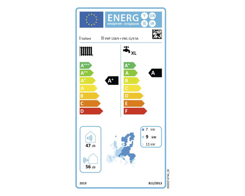 Vaillant Energielabel VWF 118/4 plus VWL 11/4 SA