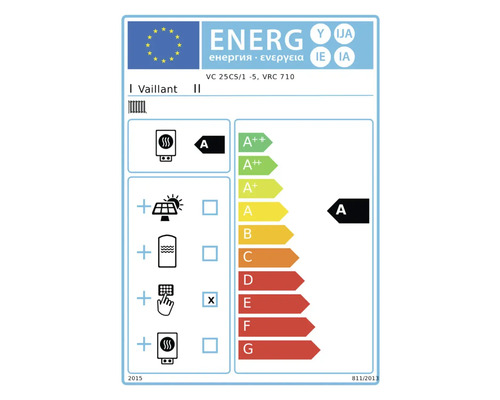Energielabel für Heizgerät Vaillant, Energieeffizienzklasse A