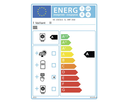 Energielabel für Vaillant VC 15CS/1-5, VRT 350 mit Energieeffizienzklasse A
