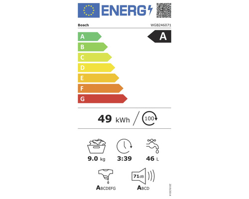 Bosch Energielabel Waschmaschine mit der Energieeffizienzklasse A